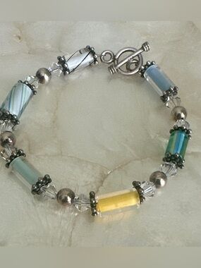 Vintage Italy 925 Murano Art Glass Bracelet Sterling Silver Swarovski Crystal